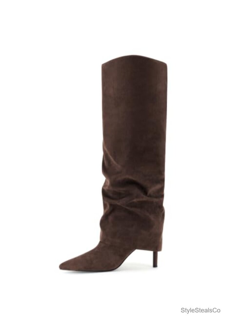 Fold Over Knee High Pointed Toe Stiletto Boots Faux Leather